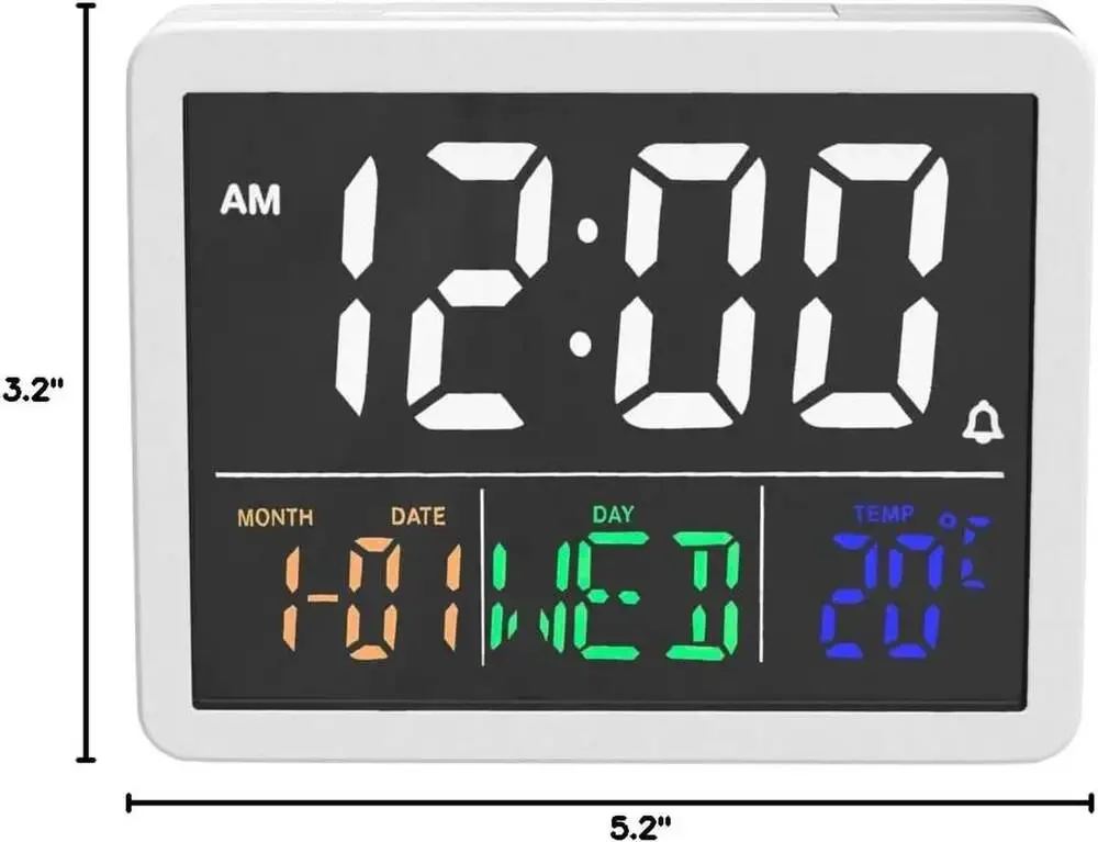 Digital Alarm Clock with Date and Temperature, 5.5 Inch HD Display, Dual USB